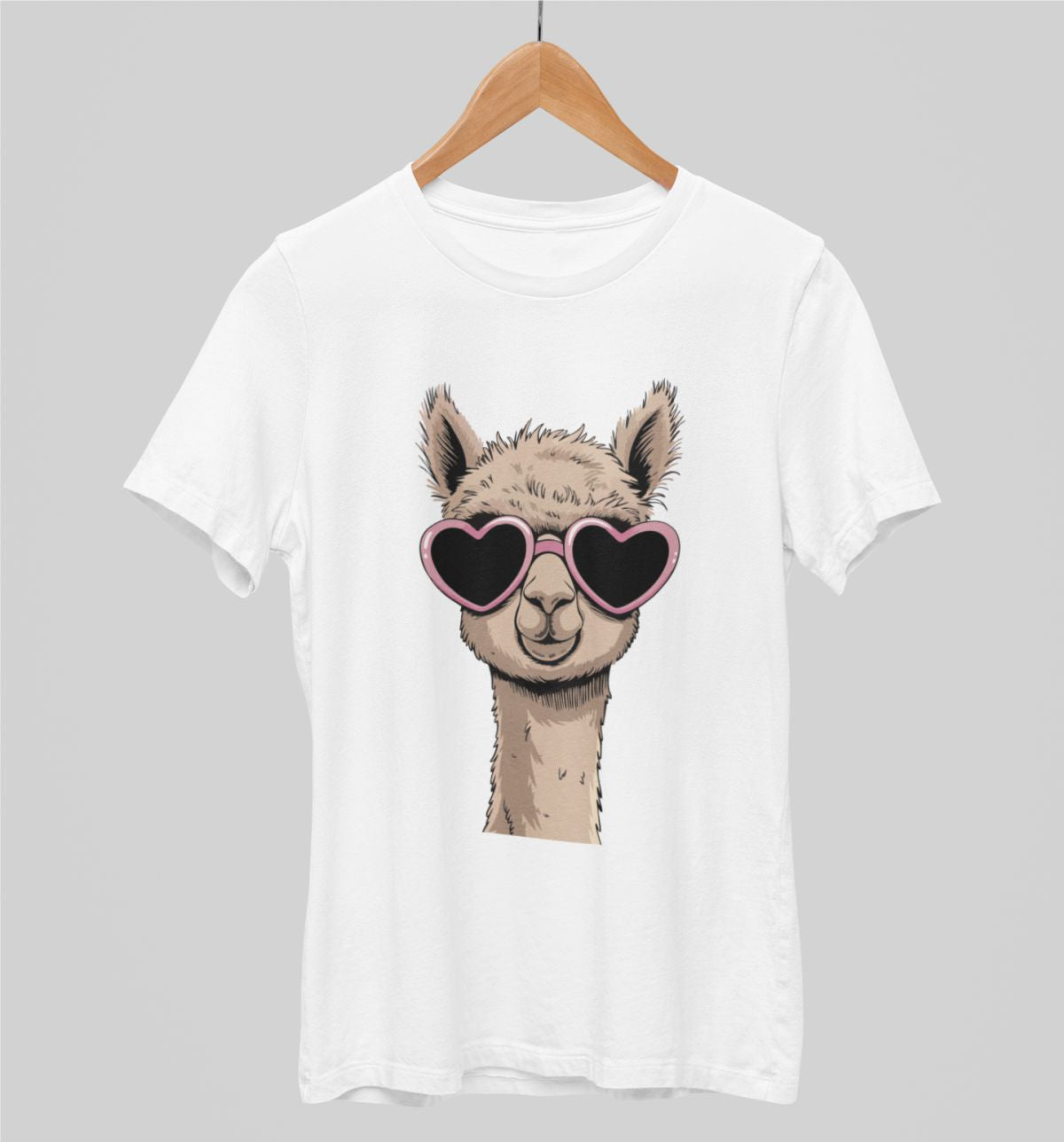 Valkoiset unisex T-paidat "Lama aurinkolaseissa"