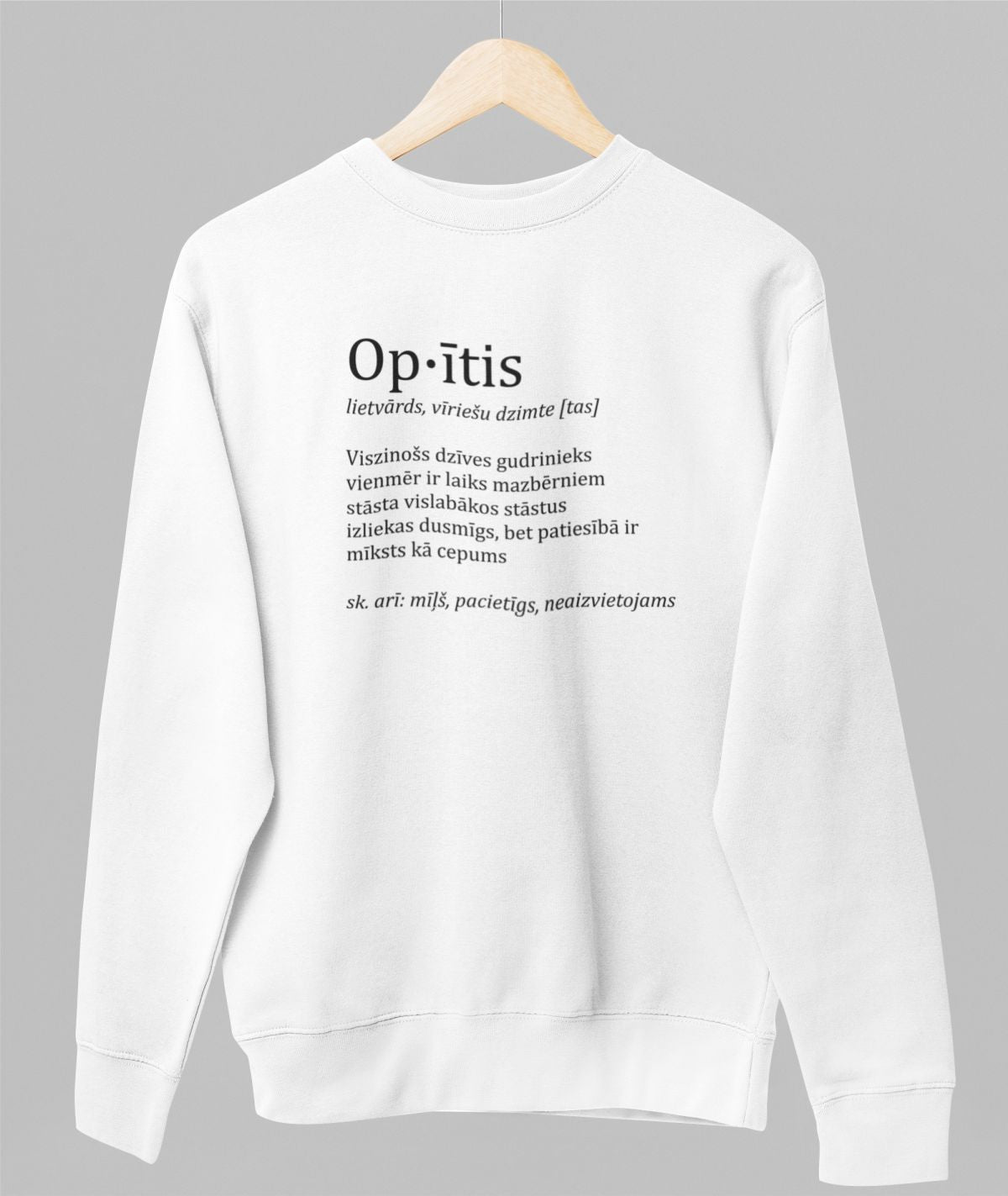 Balts UNISEX džemperis bez kapuces "Opīša apraksts"