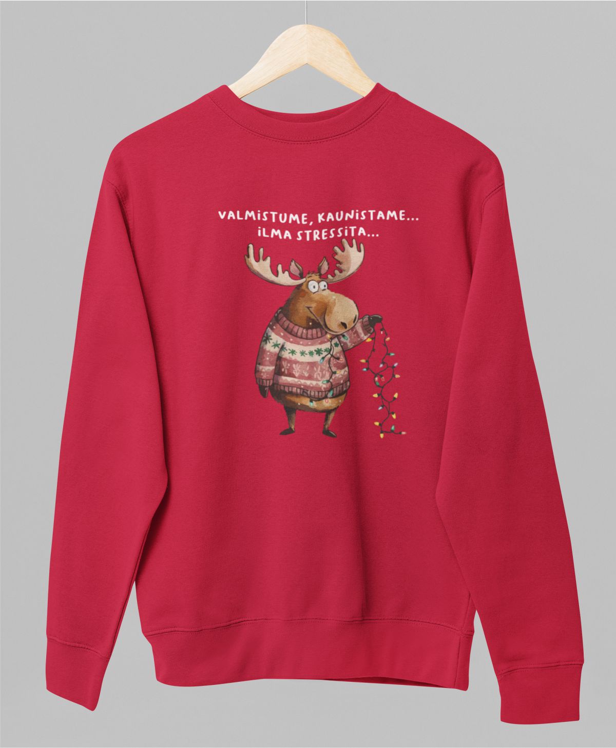 Punane UNISEX pusaer ilma kapuutsita "Valmistume, kaunistame... ilma stressita..."