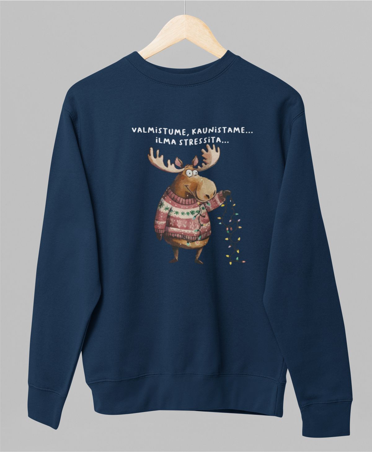 Sinine UNISEX pusaer ilma kapuutsita "Valmistume, kaunistame... ilma stressita..."