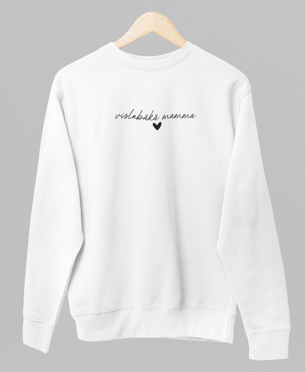 Balts UNISEX džemperis bez kapuces "Vislabākā mamma"