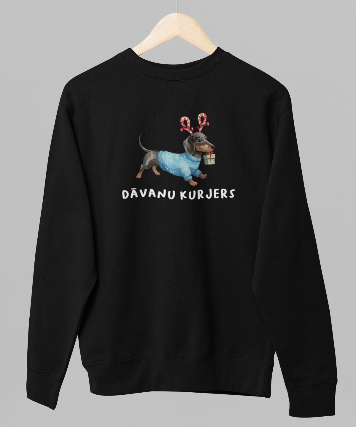 Melns UNISEX džemperis bez kapuces "Dāvanu kurjers"