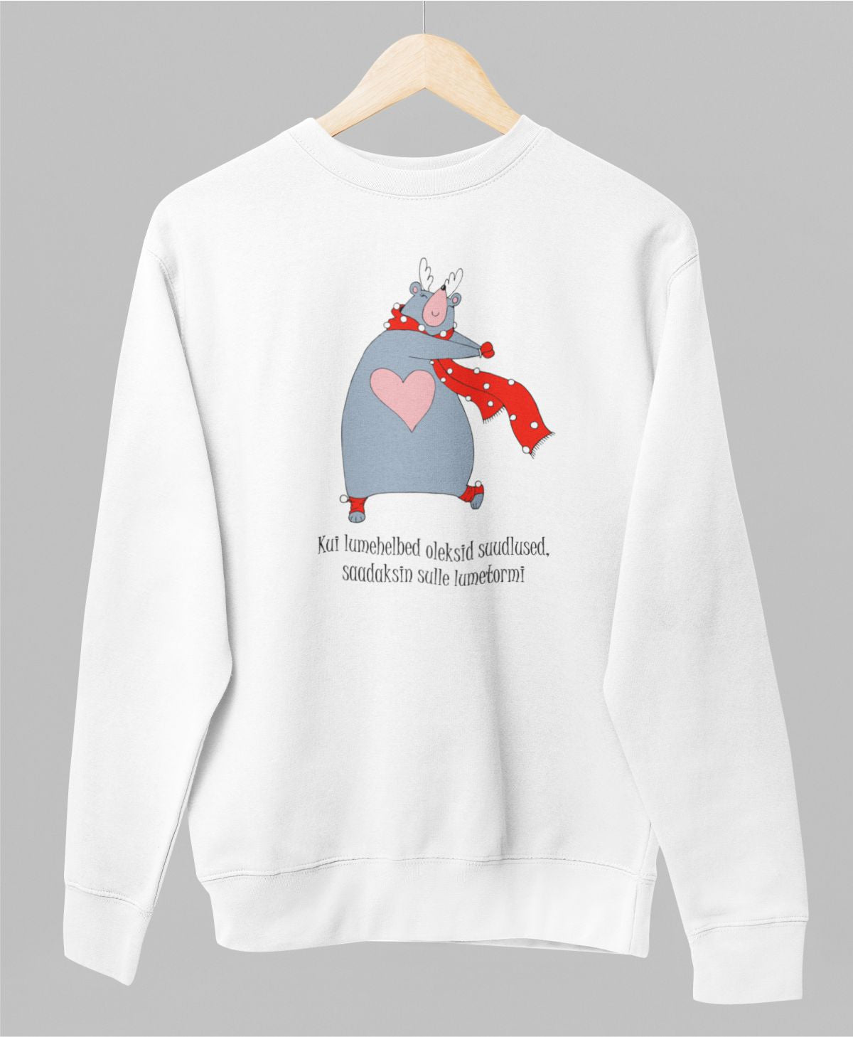 Valge UNISEX pusaer ilma kapuutsita "Lumetormi "