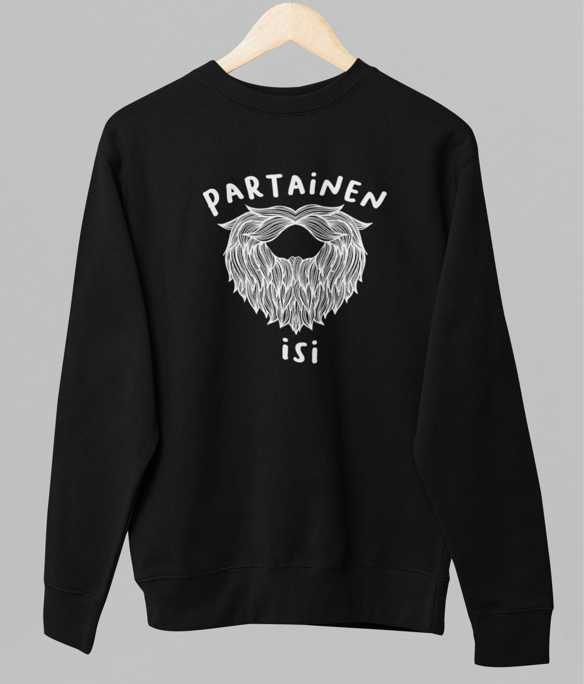 Musta unisex collegepaita "Partainen isi"