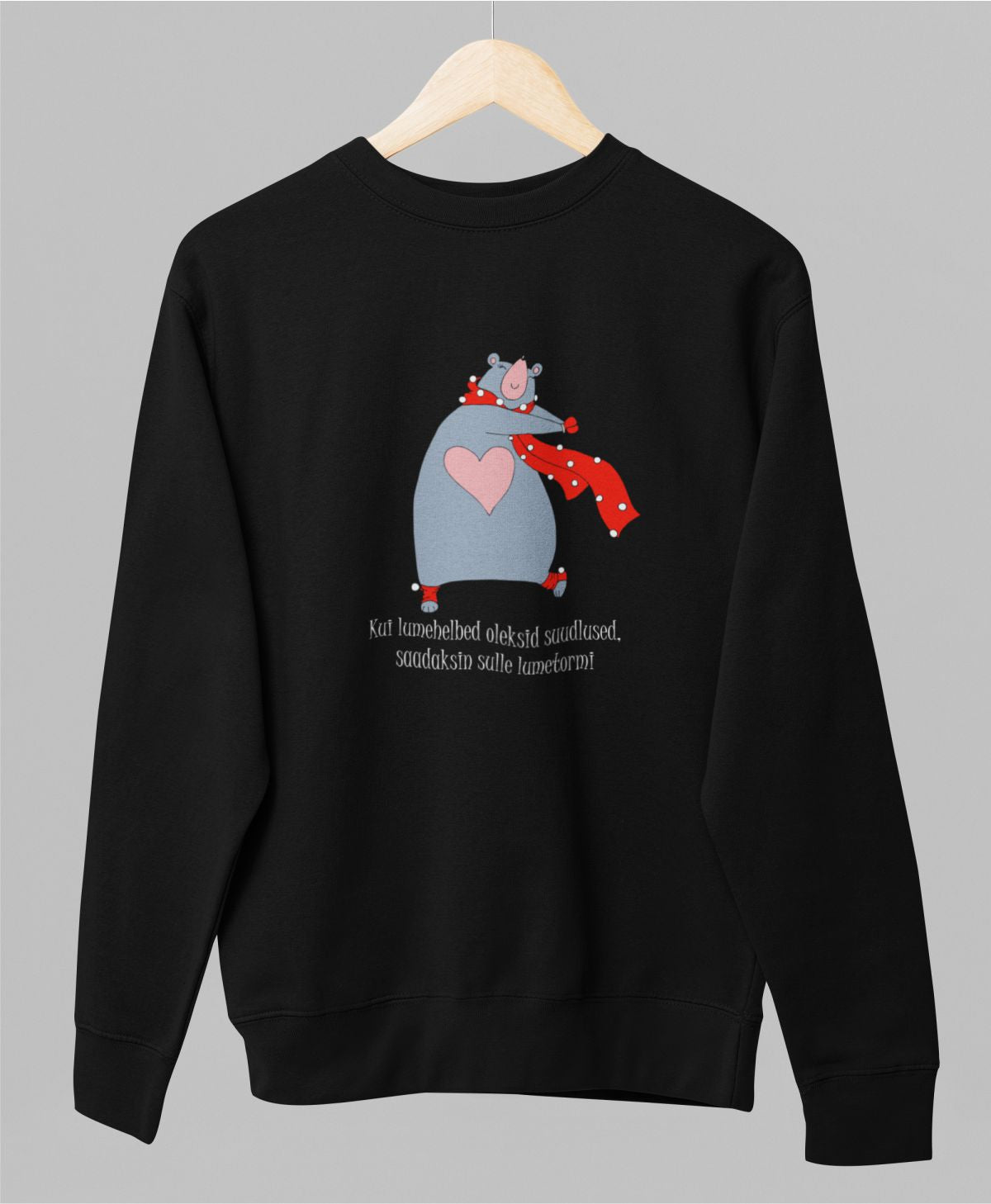 Must UNISEX pusaer ilma kapuutsita "Lumetormi"