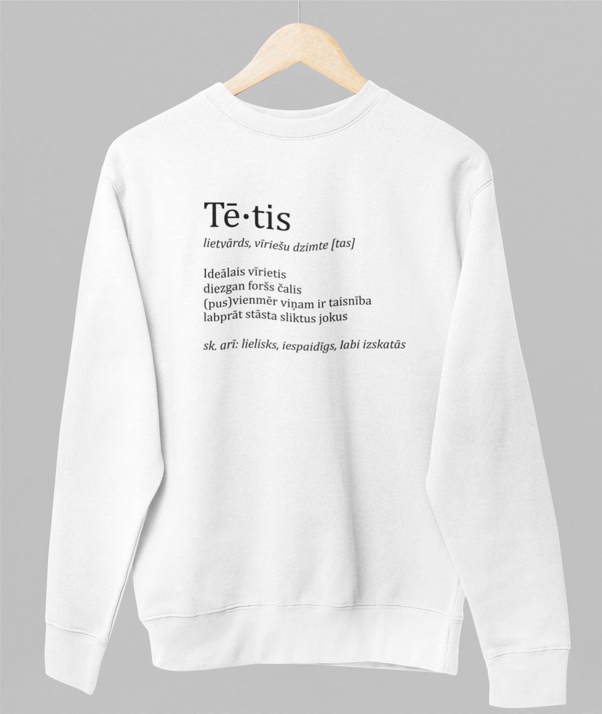 Balts UNISEX džemperis bez kapuces "Tēta apraksts"