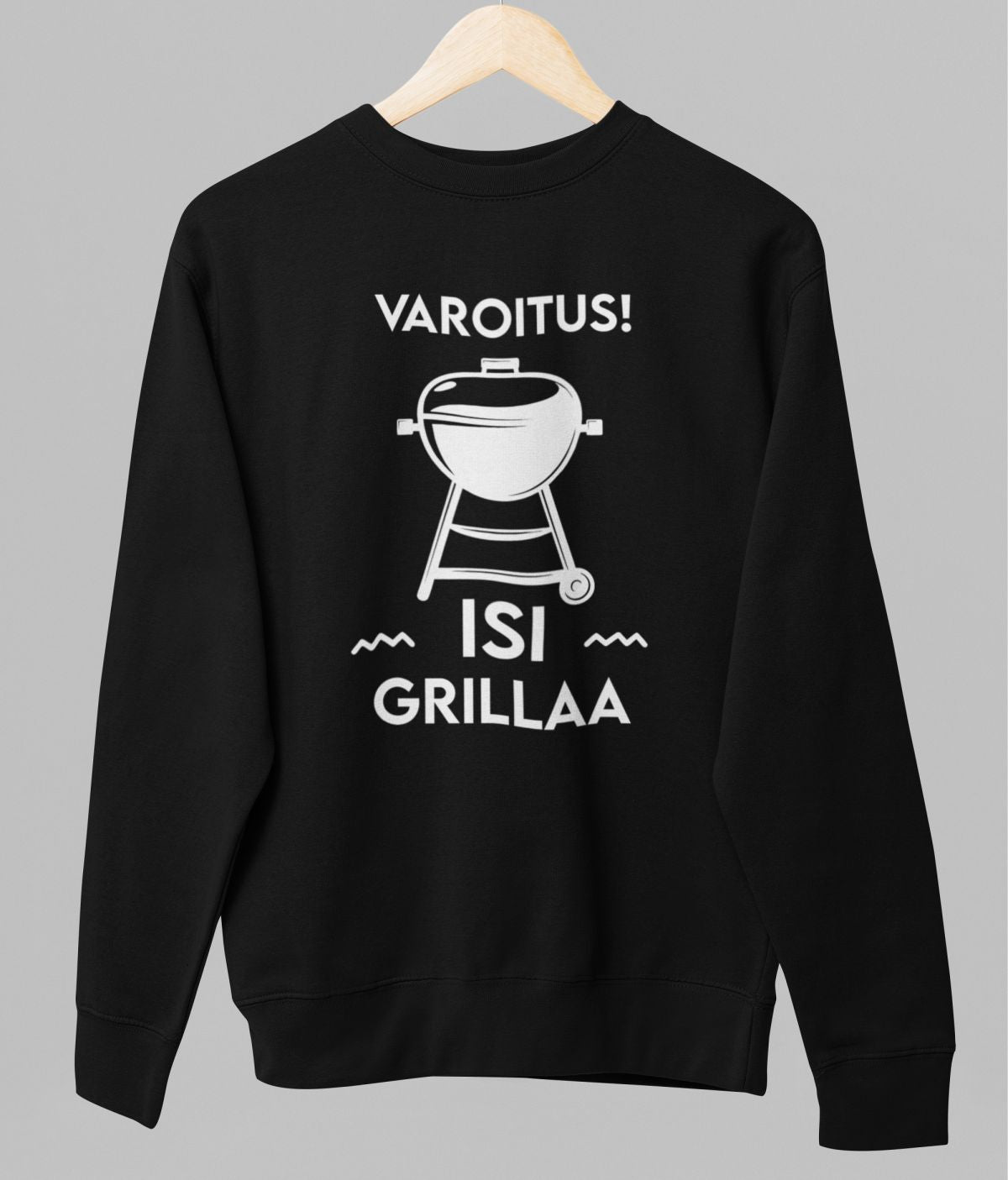 Musta unisex collegepaita "Varoitus! Isi grillaa"
