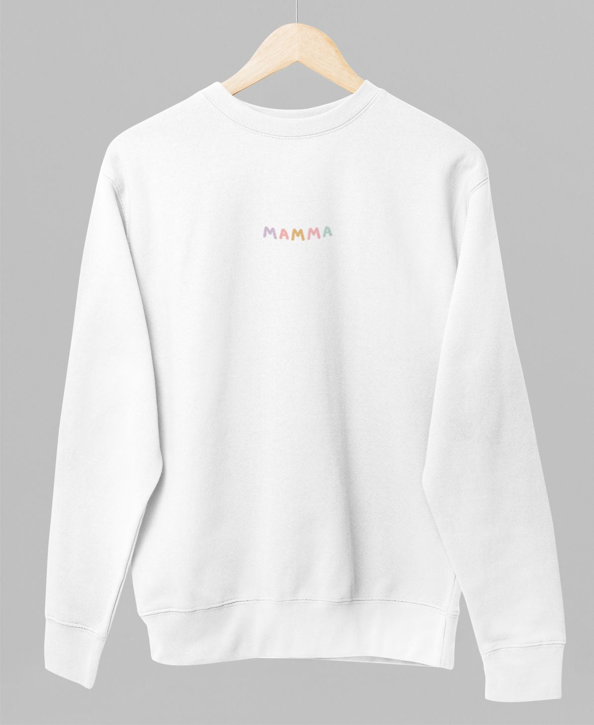 Balts UNISEX džemperis bez kapuces "Krāsaina mamma"