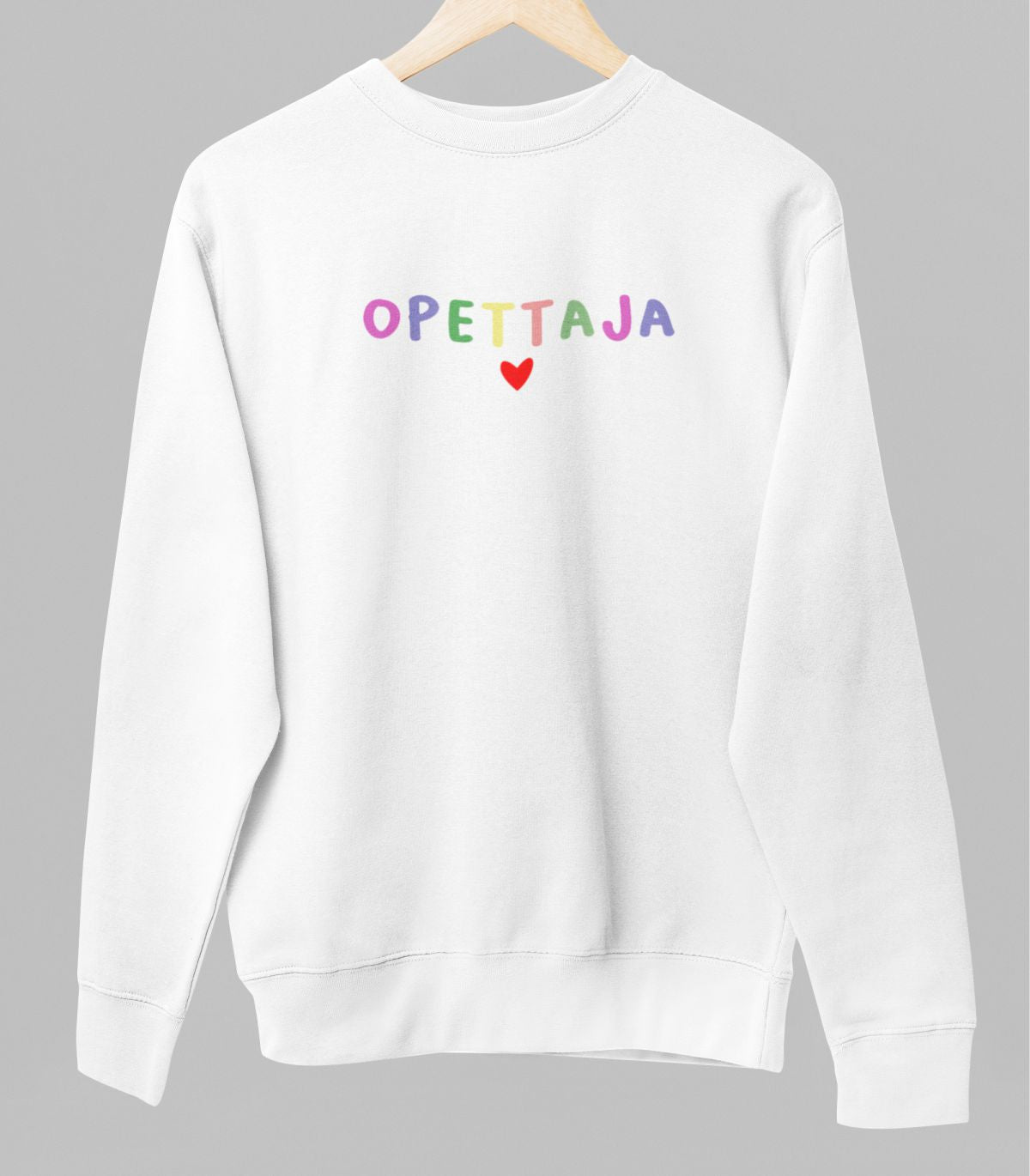 Valkoinen unisex collegepaita "Opettaja"