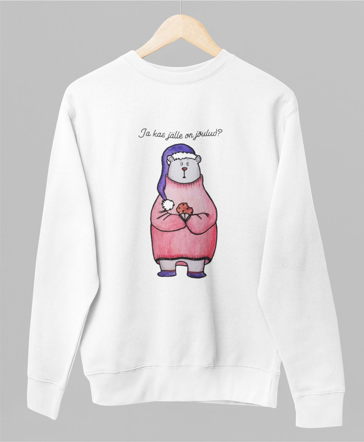 Valge UNISEX pusaer ilma kapuutsita "Ja kas jalle"