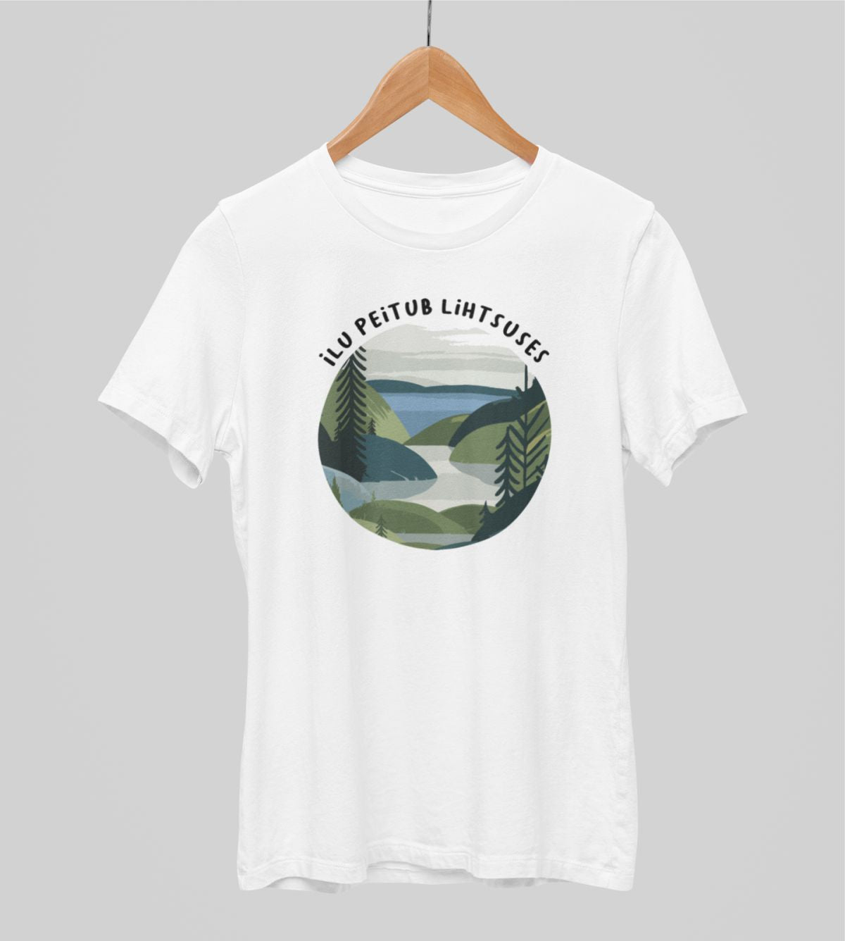 Valged UNISEX T-särgid "Ilu peitub lihtsuses"