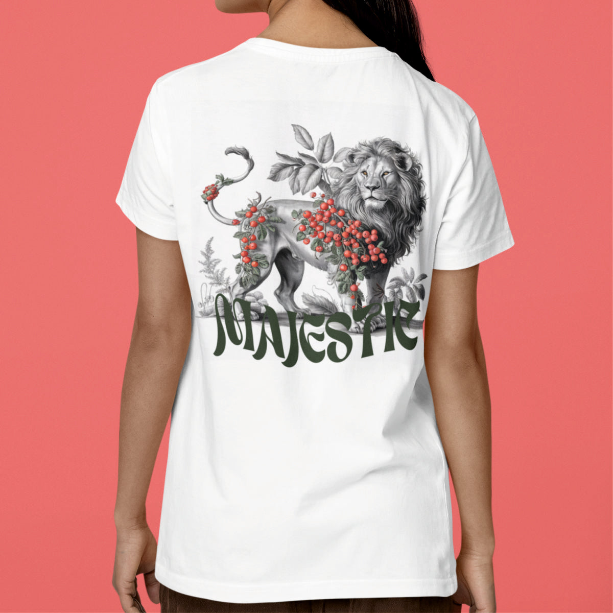 Vit UNISEX T-shirt med ryggtryck “Majestic”