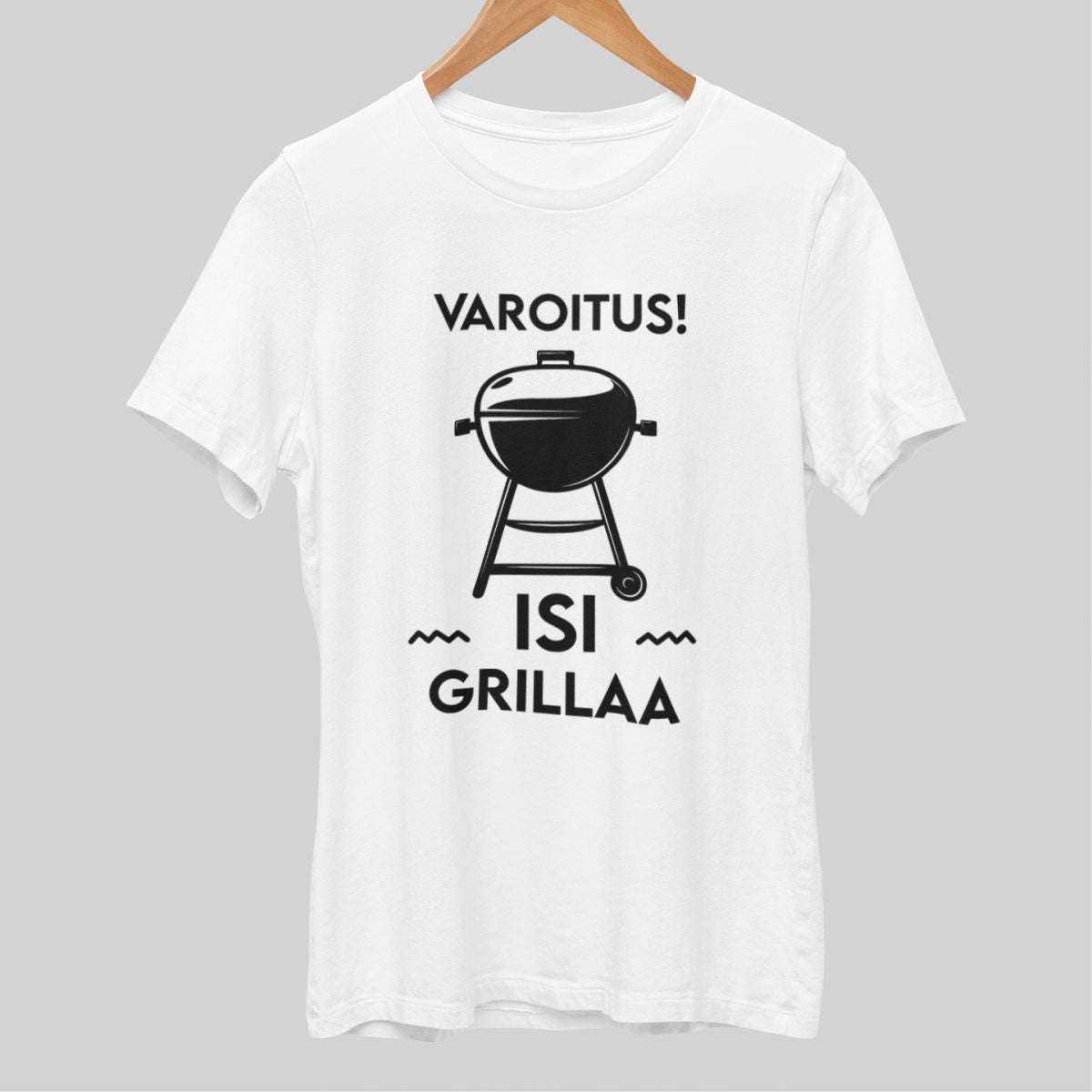 Valkoiset unisex T-paidat "Varoitus! Isi grillaa"