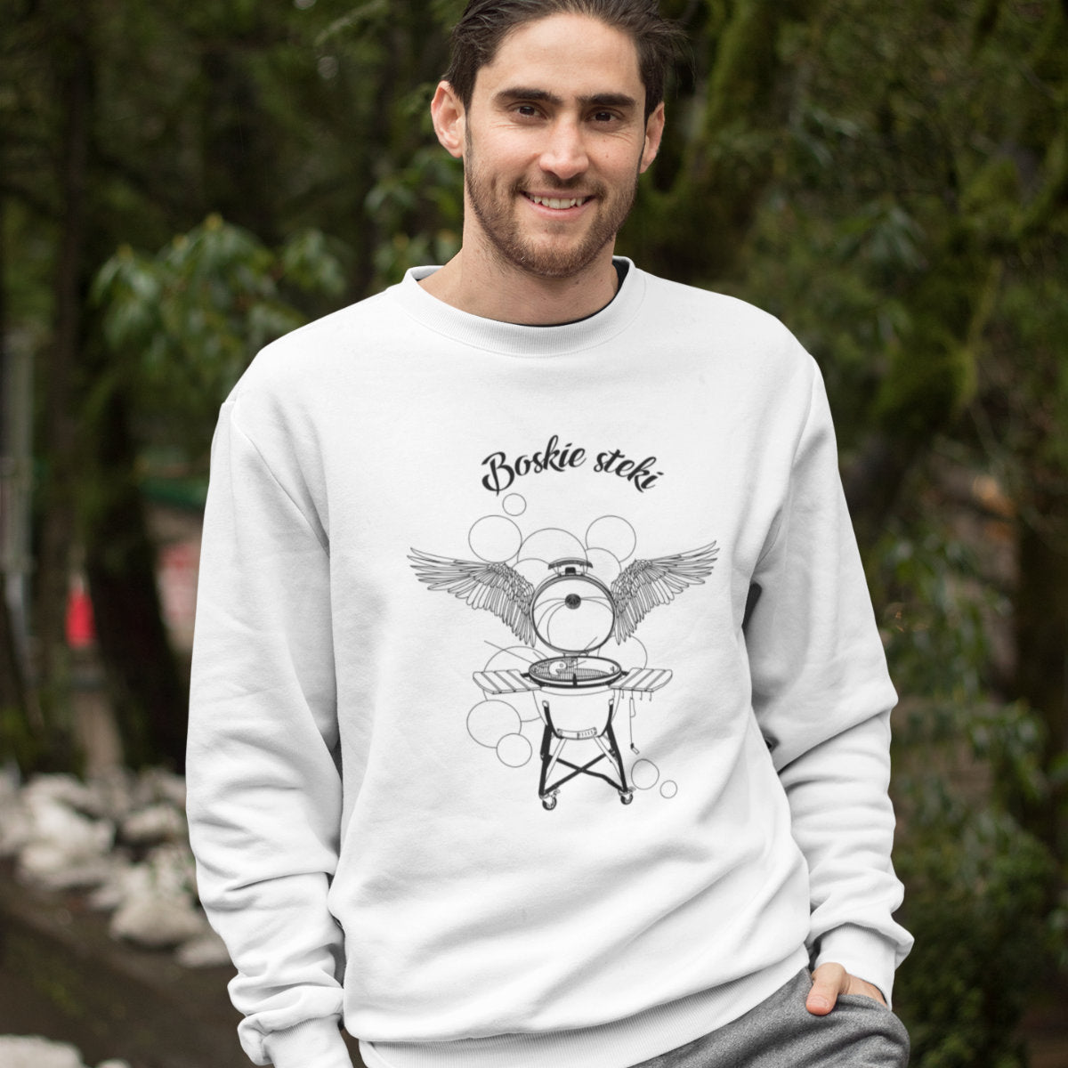 Biała UNISEX bluza Boskie steki