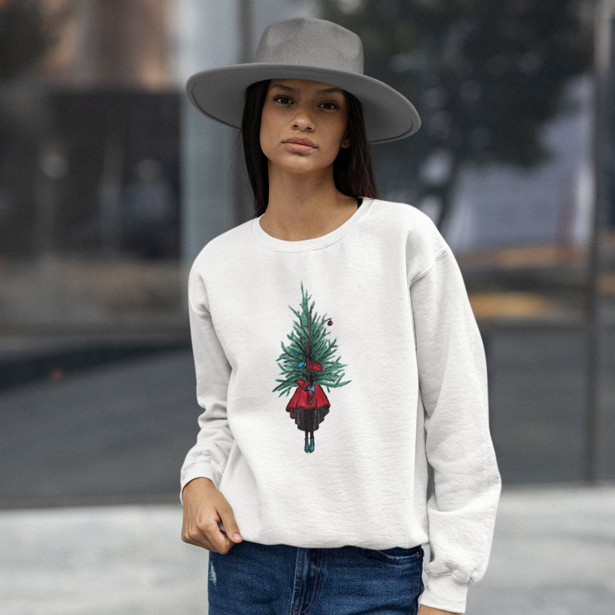 UNISEX Biała bluza Choinka bożonarodzeniowa