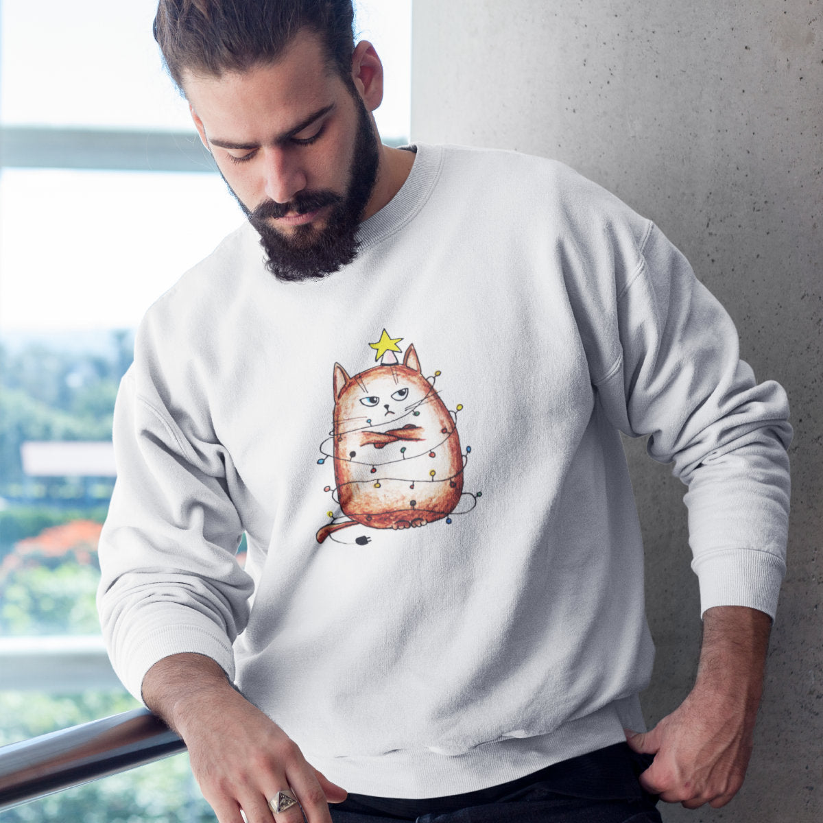 UNISEX Biała bluza Zły kot