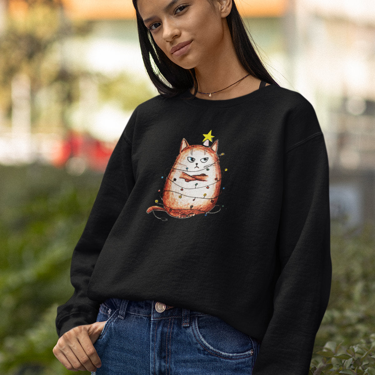 UNISEX Czarna bluza Zły kot