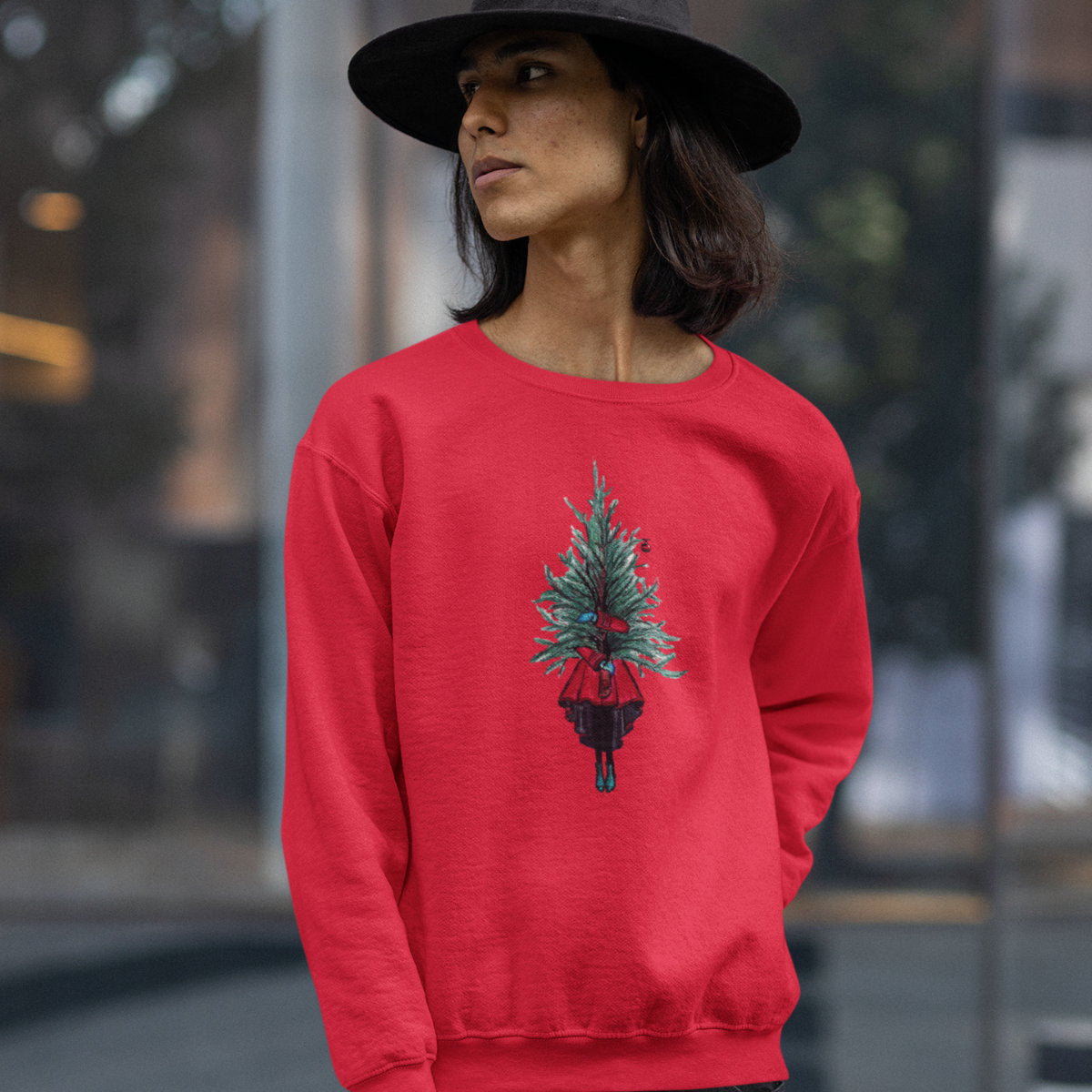 UNISEX Czerwona bluza Choinka bożonarodzeniowa