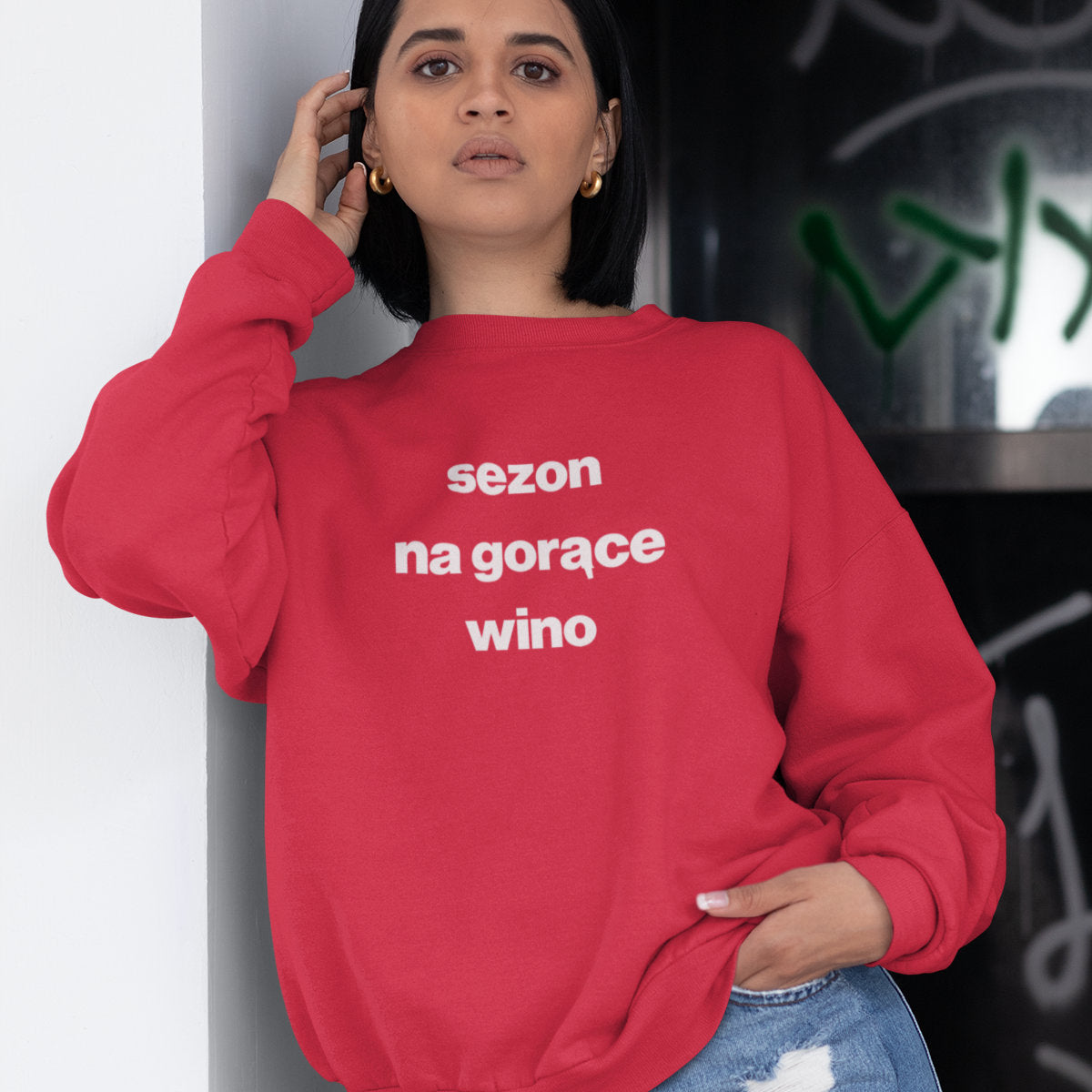 UNISEX Czerwona bluza Sezon na gorące wino