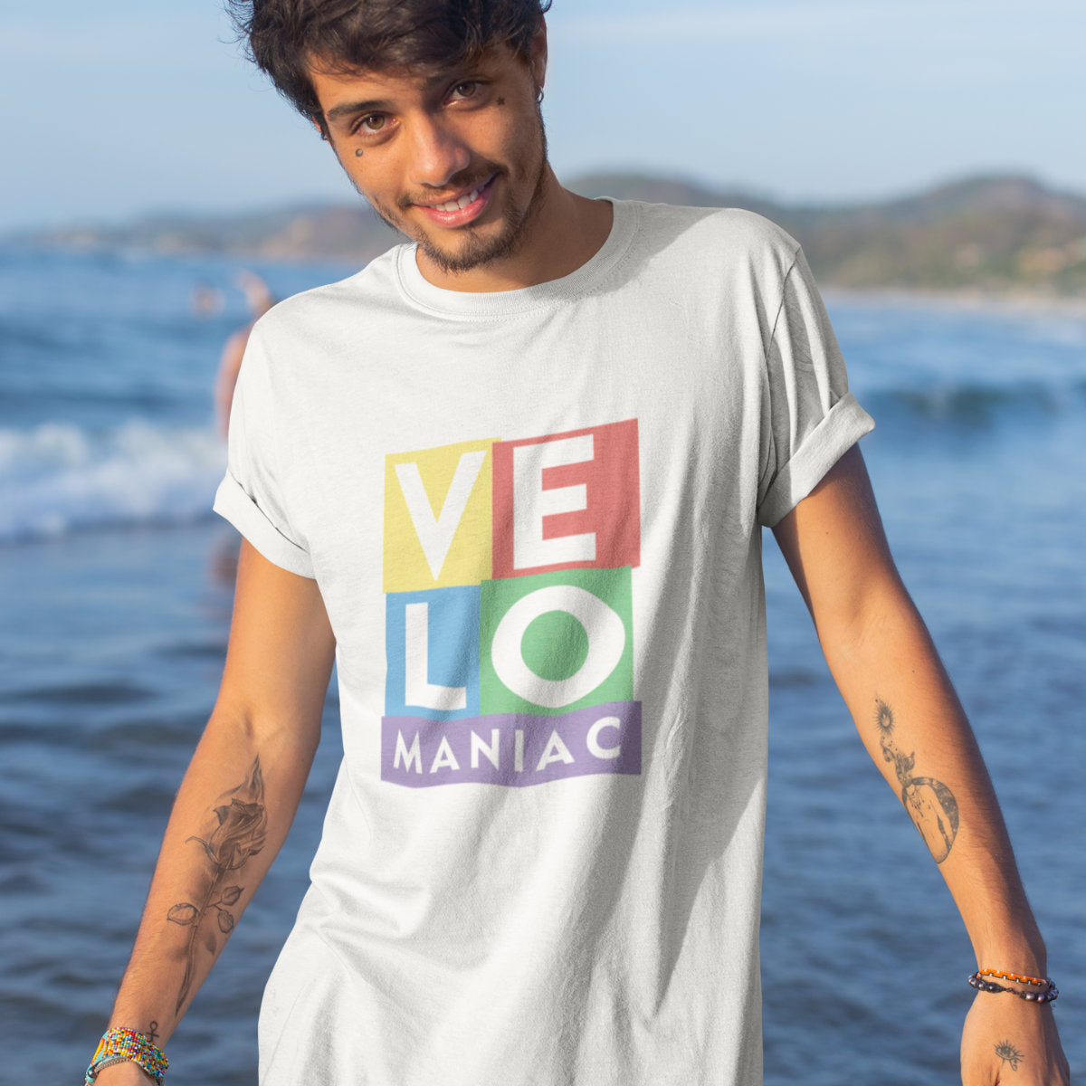 Biała UNISEX koszulka "Velomaniac"