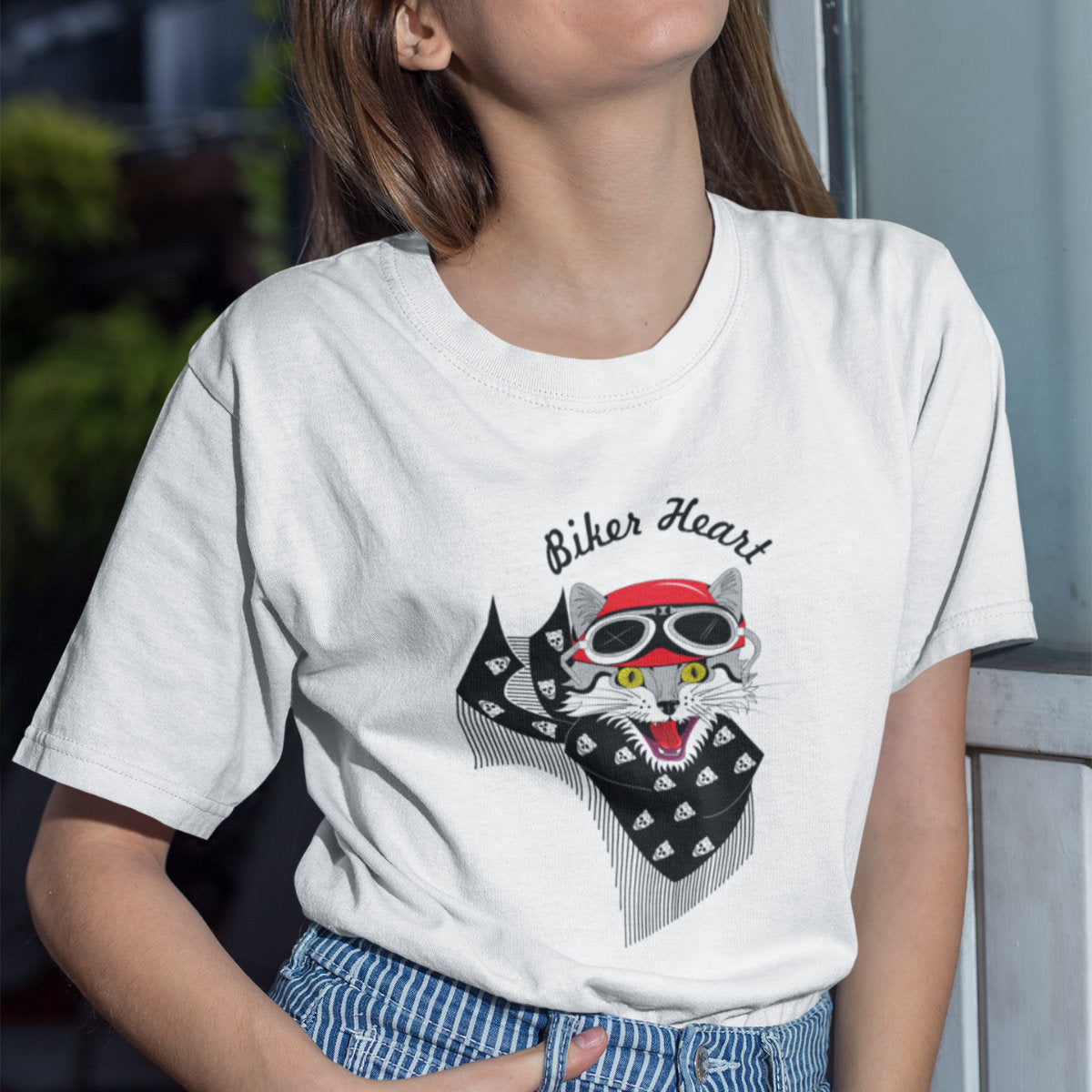 White T-shirt Biker heart