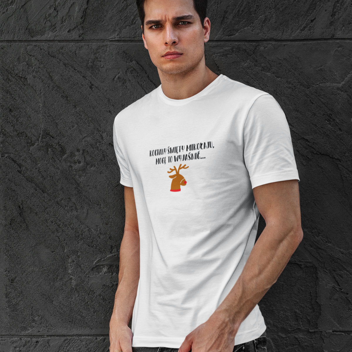 Biały UNISEX T-shirt Kochany Święty Mikołaju