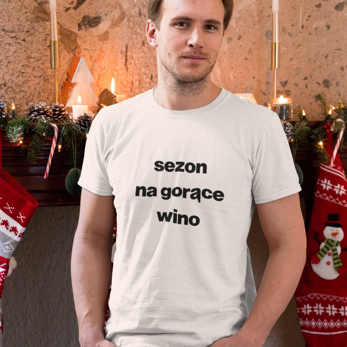 Biały UNISEX T-shirt Sezon na gorące wino