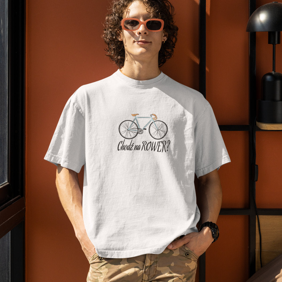 Biała UNISEX koszulka "CHODŹ NA ROWER?"