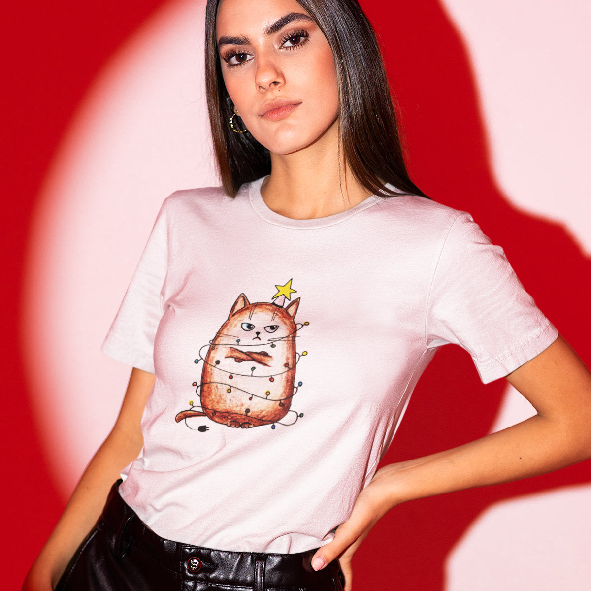 Biały UNISEX T-shirt Zły kot