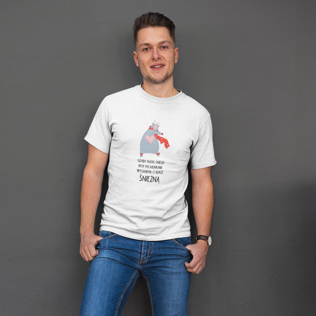 Biały UNISEX T-shirt Burze śnieżna