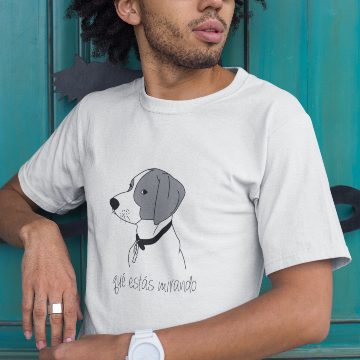 White T-shirt Why are you staring at me?