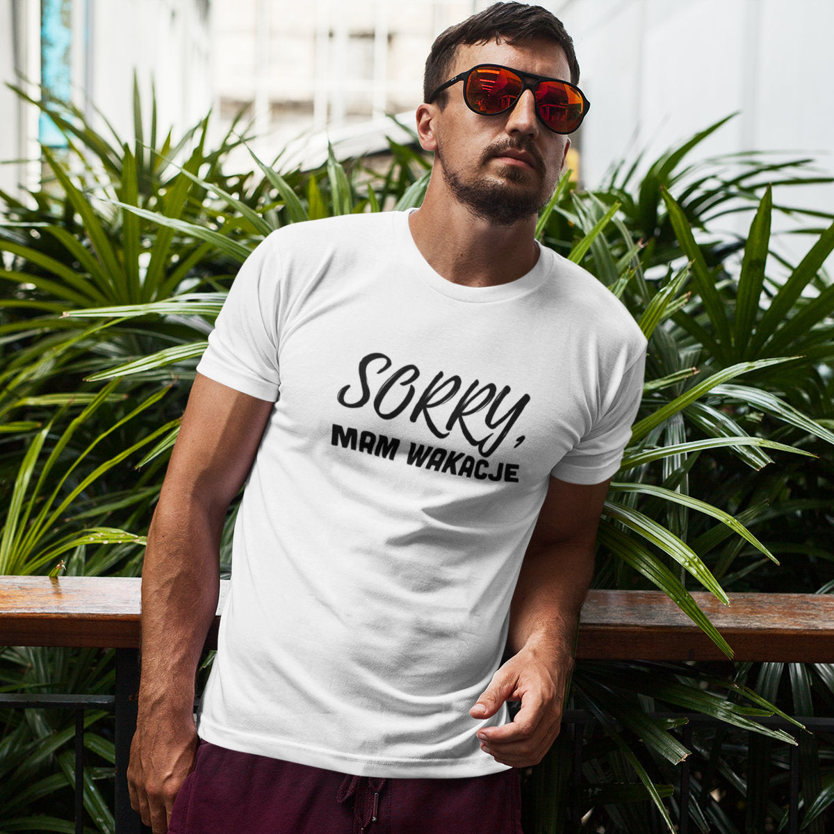 Biały UNISEX T-shirt Sorry, mam wakacje