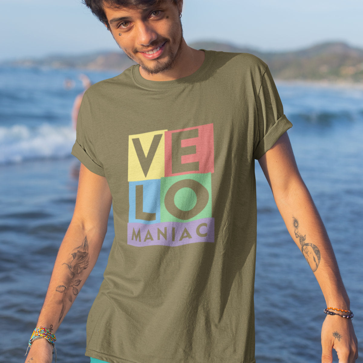 Khaki UNISEX koszulka "Velomaniac"