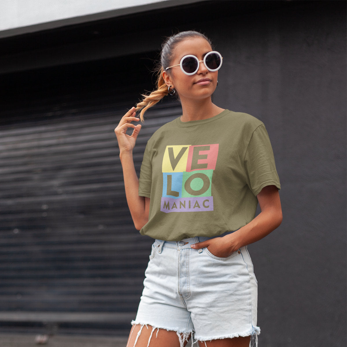 Khaki UNISEX koszulka "Velomaniac"