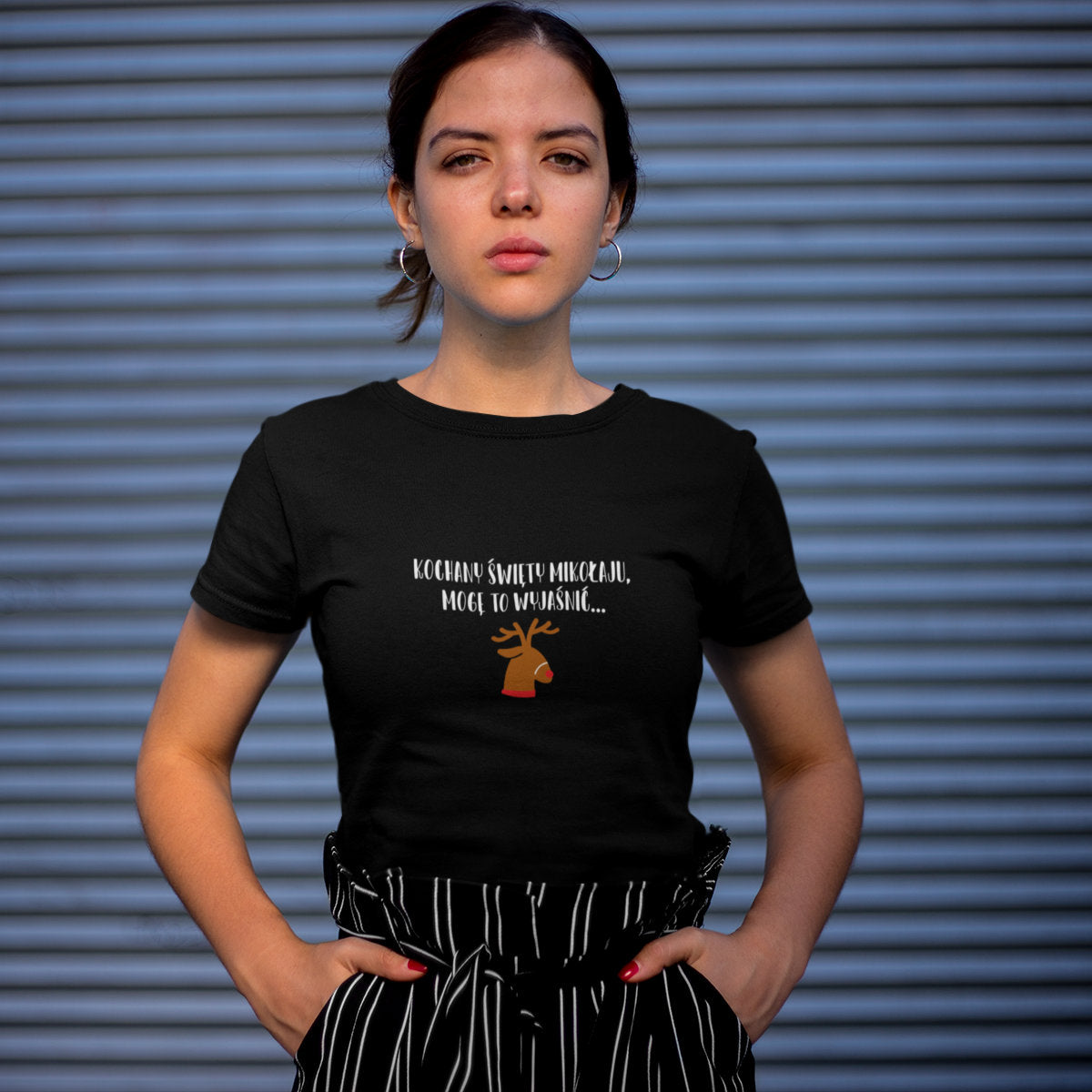 Czarny UNISEX T-shirt Kochany Święty Mikołaju