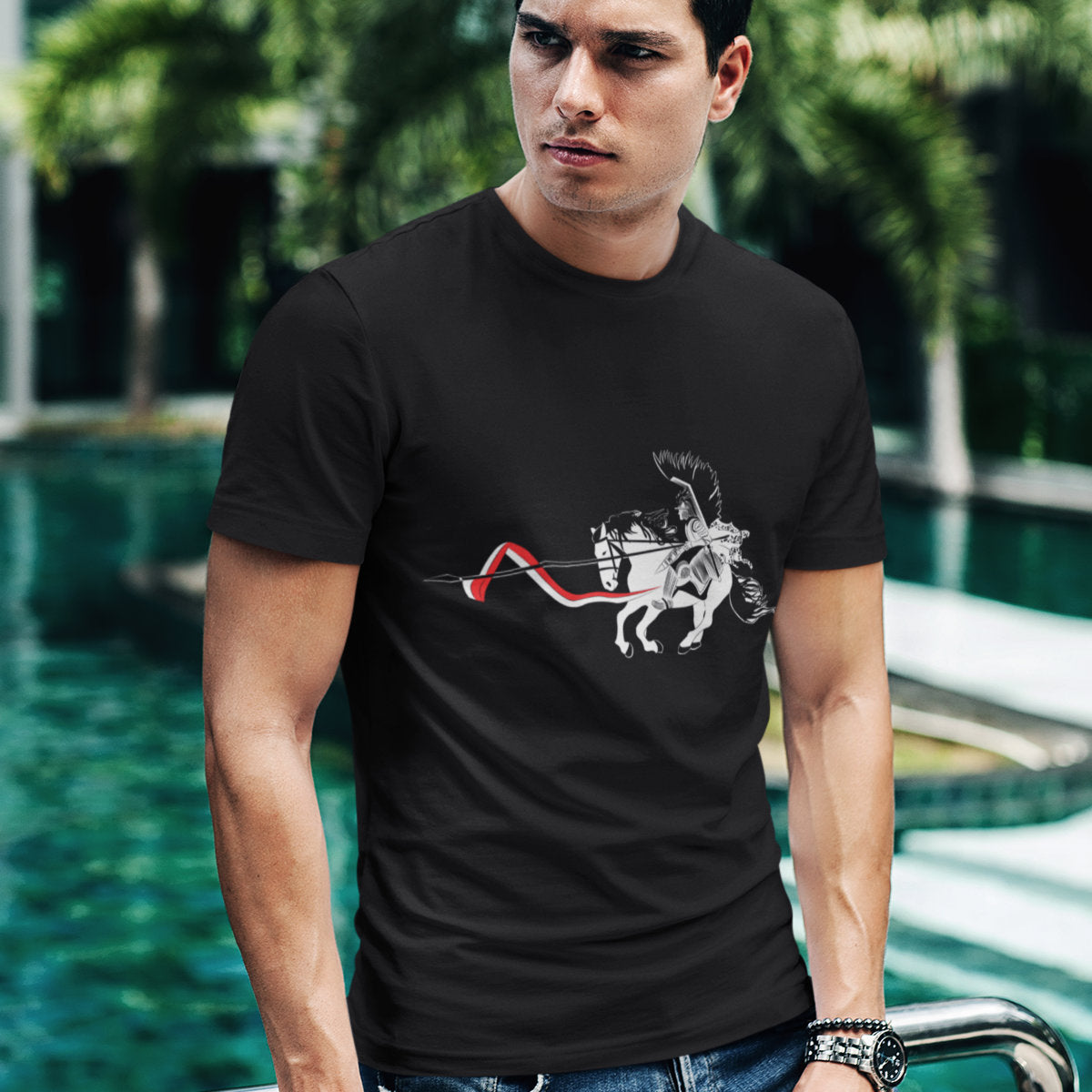 Czarny UNISEX T-shirt Husarz