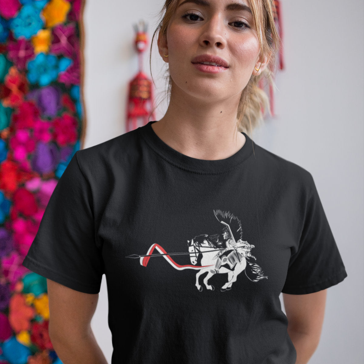 Czarny UNISEX T-shirt Husarz