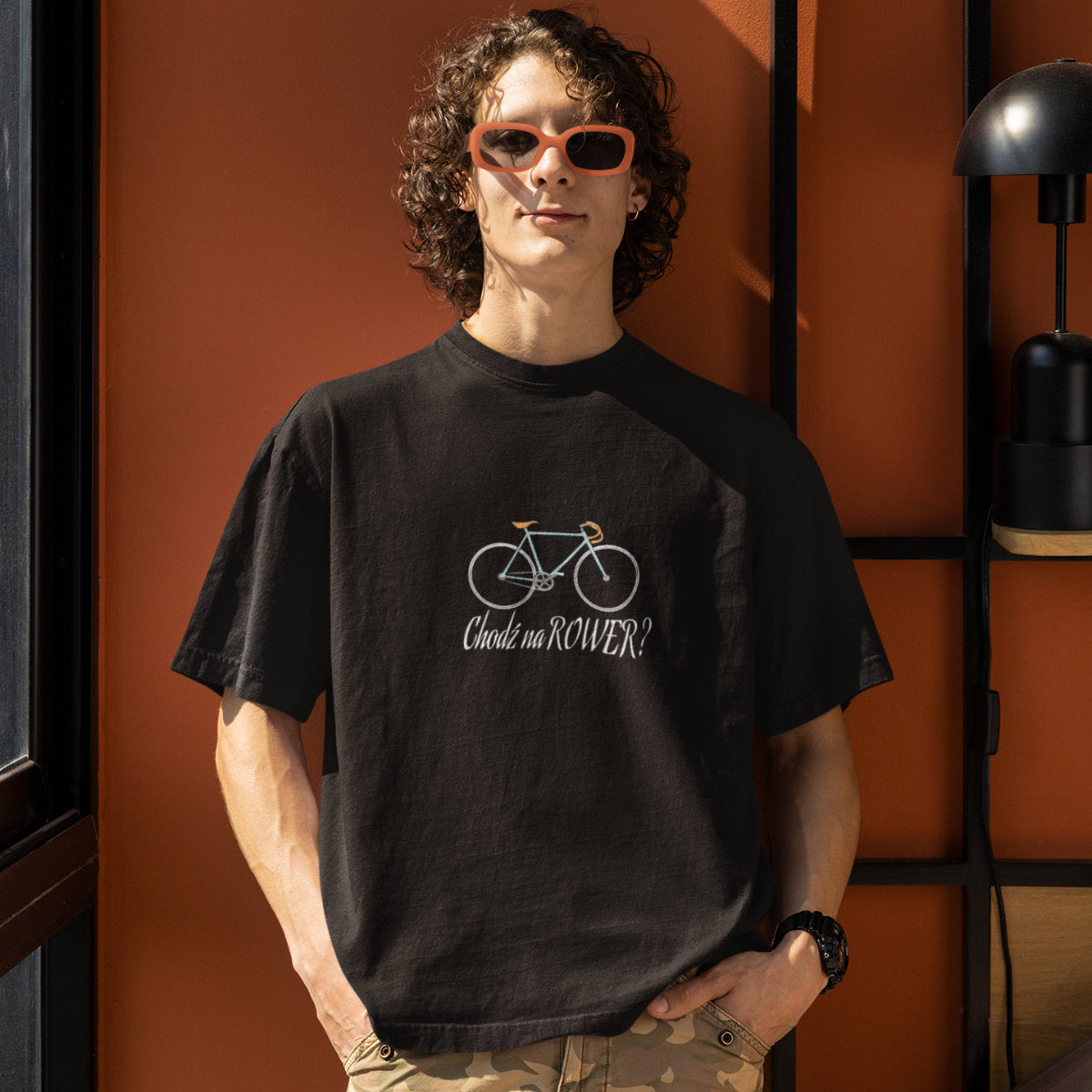 Czarna UNISEX koszulka "CHODŹ NA ROWER?"