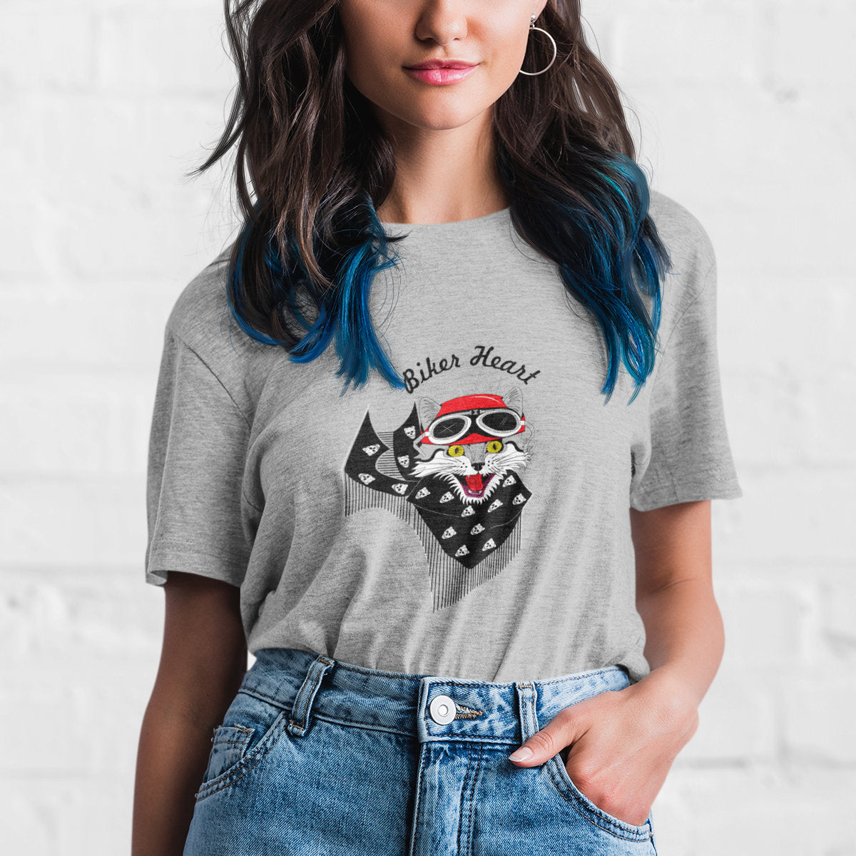 Melanżowy szary T-shirt Biker heart