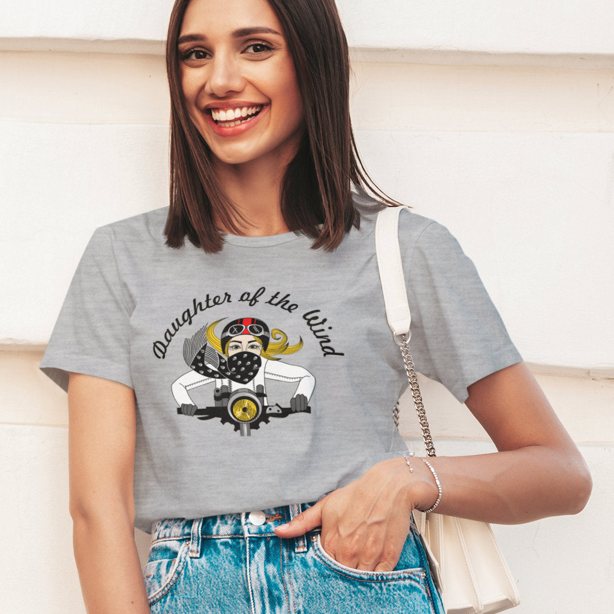 Šedé melírované tričko „Dcéra vetra“