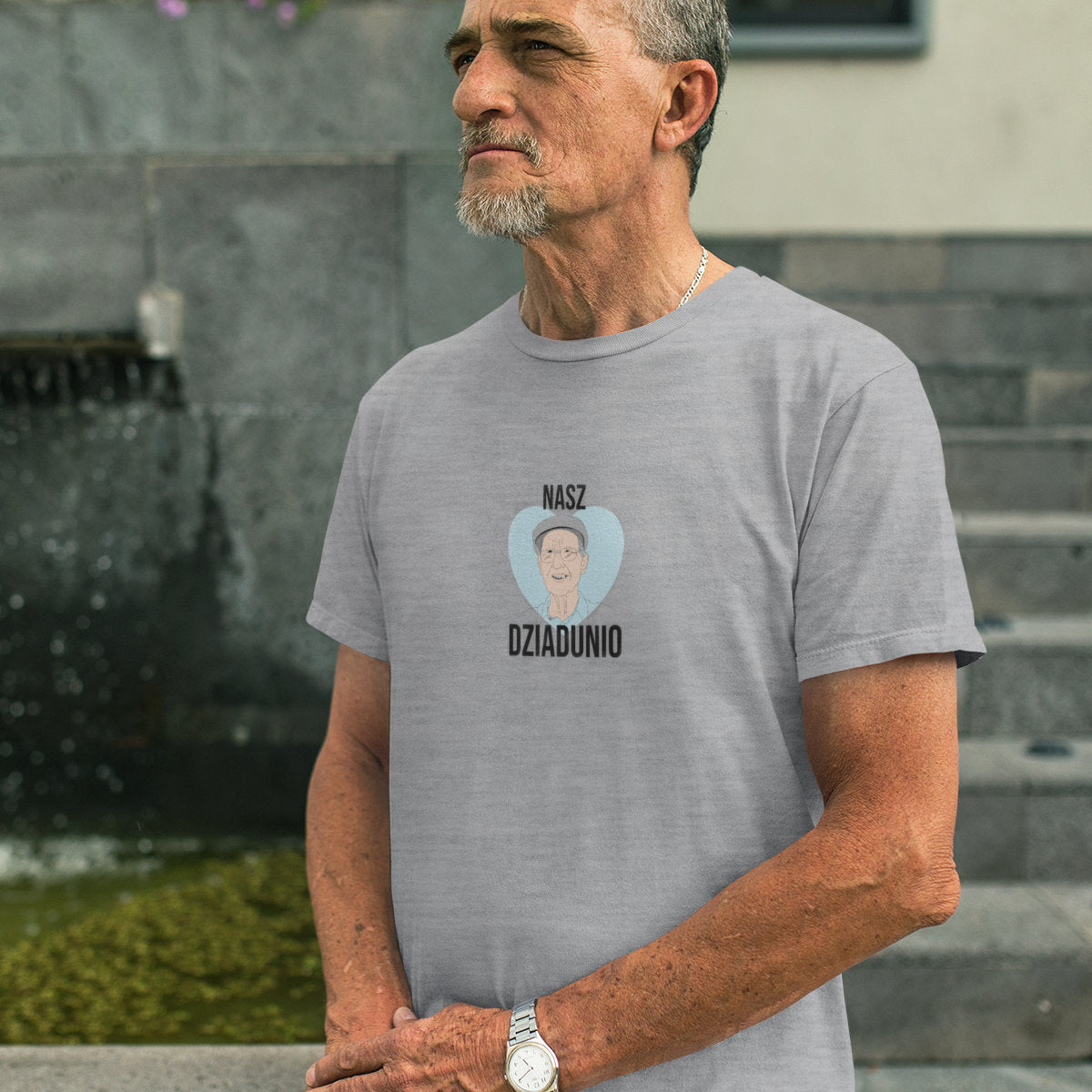 Szary Melanżowy UNISEX T-shirt Nasz dziadunio