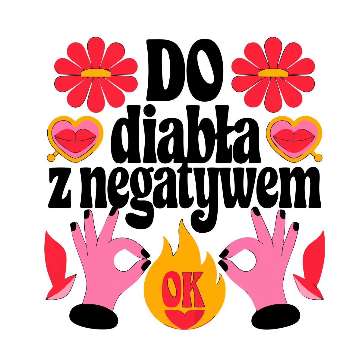 Weißes T-Shirt mit Rückenaufdruck "Zum Teufel mit dem Negativen"