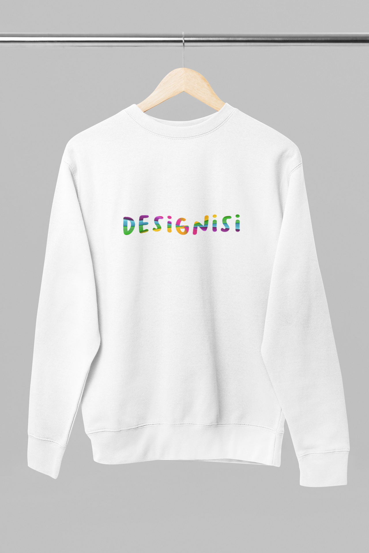 Valkoinen UNISEX collegepaita. Tee oma design!