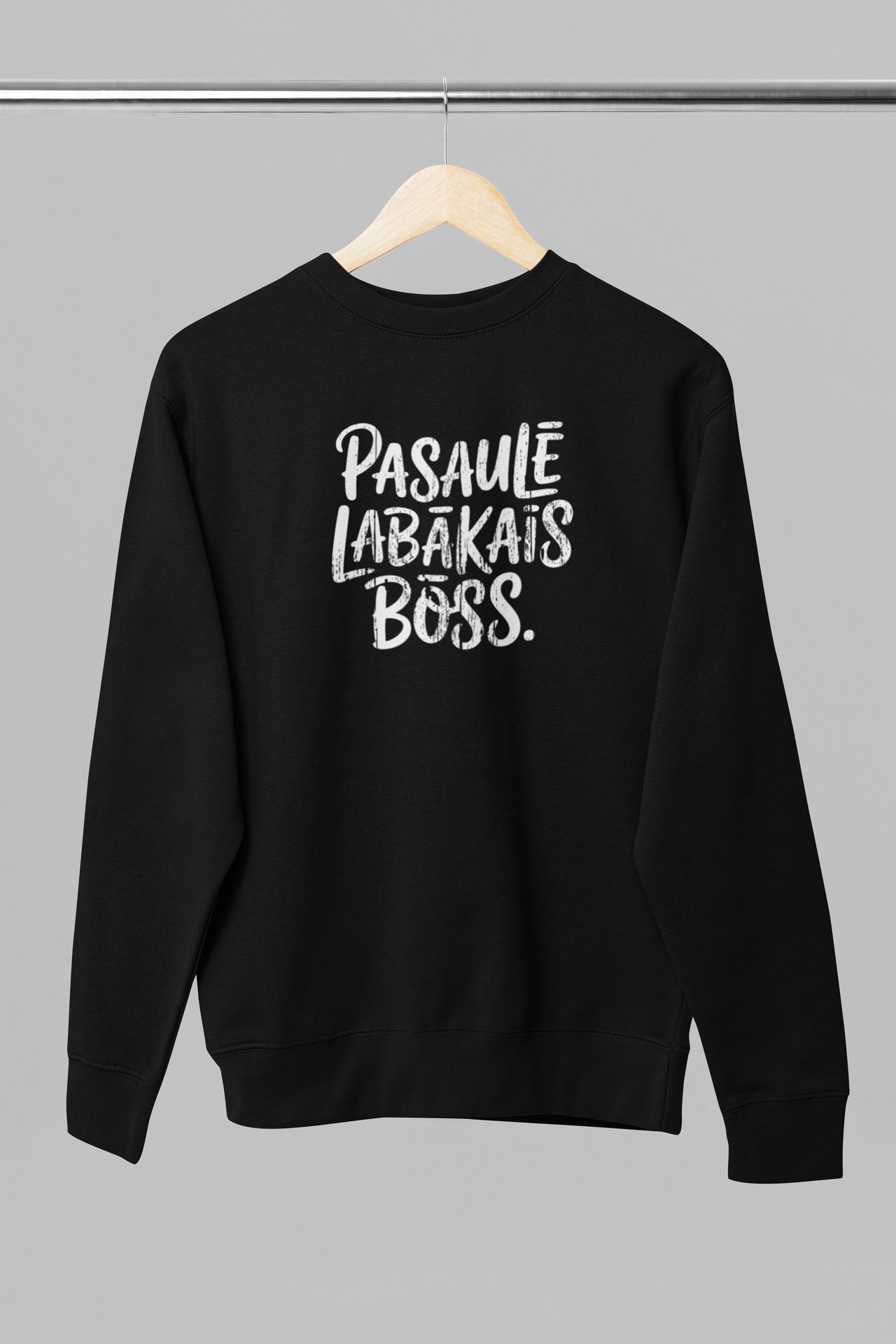 Melns UNISEX džemperis bez kapuces "Pasaulē labākais boss"