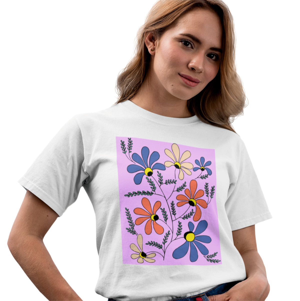 Weißes UNISEX T-Shirt „Blumen“