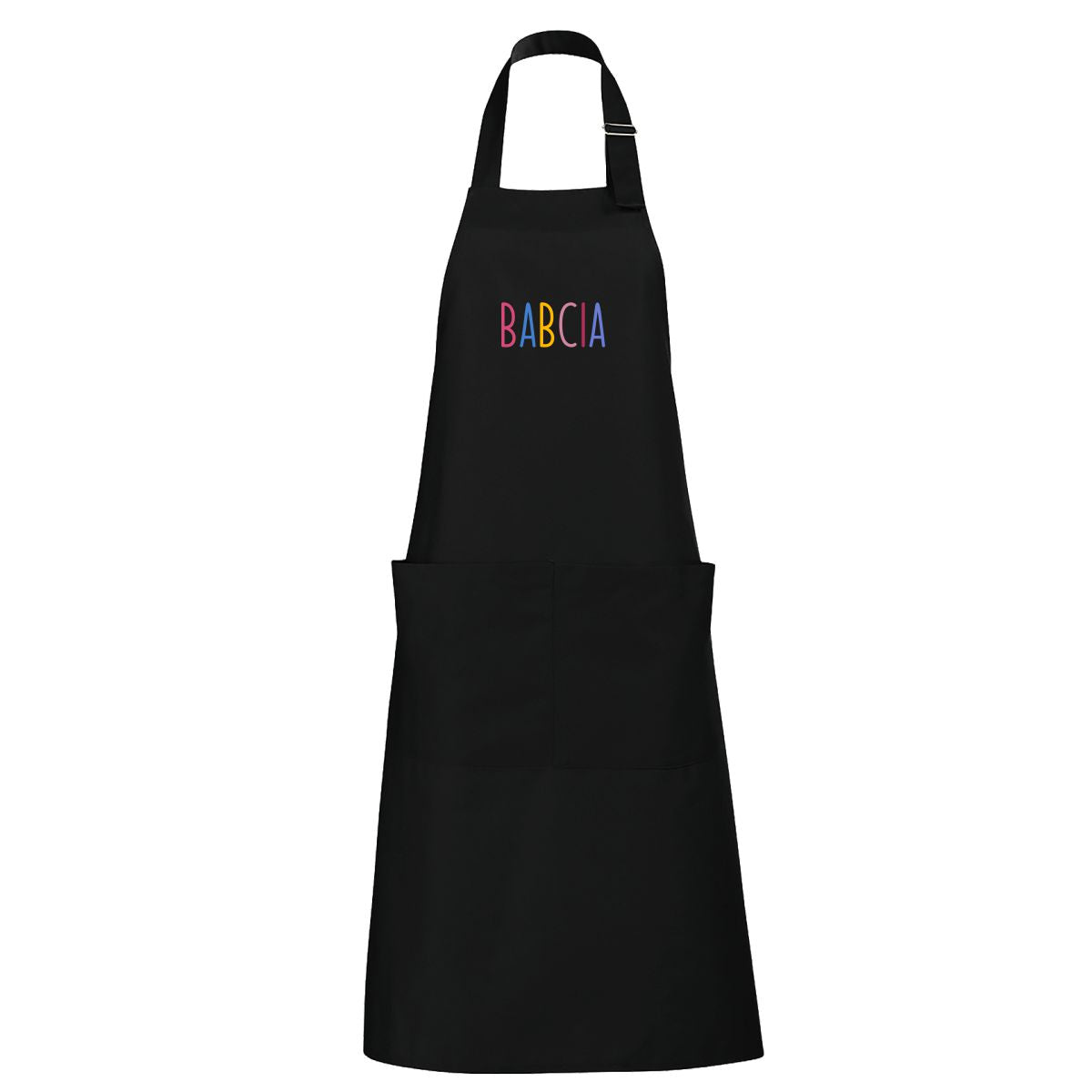 Czarny długi fartuch z kieszeniami Babcia