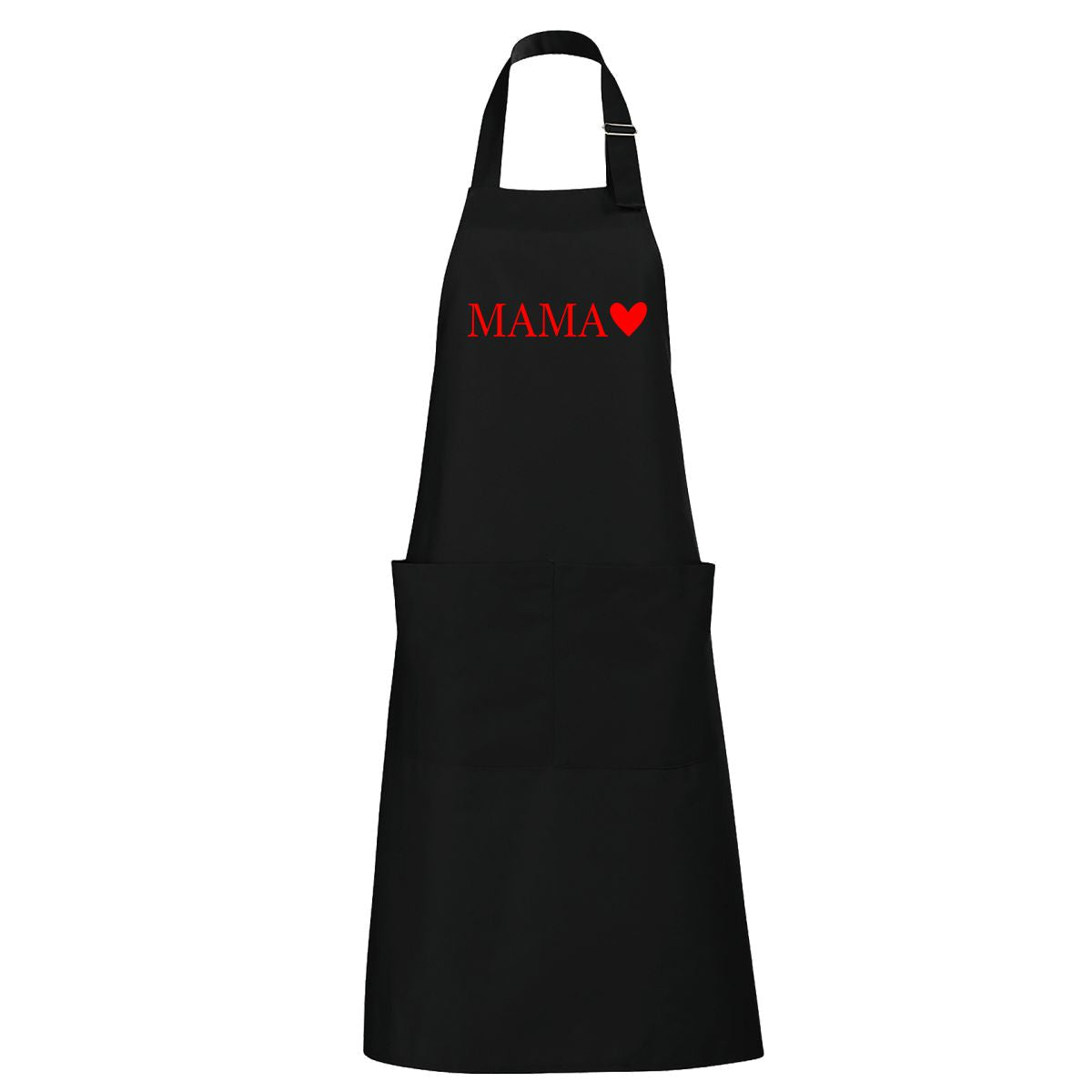 Czarny długi fartuch z kieszeniami Mama z serduszkiem