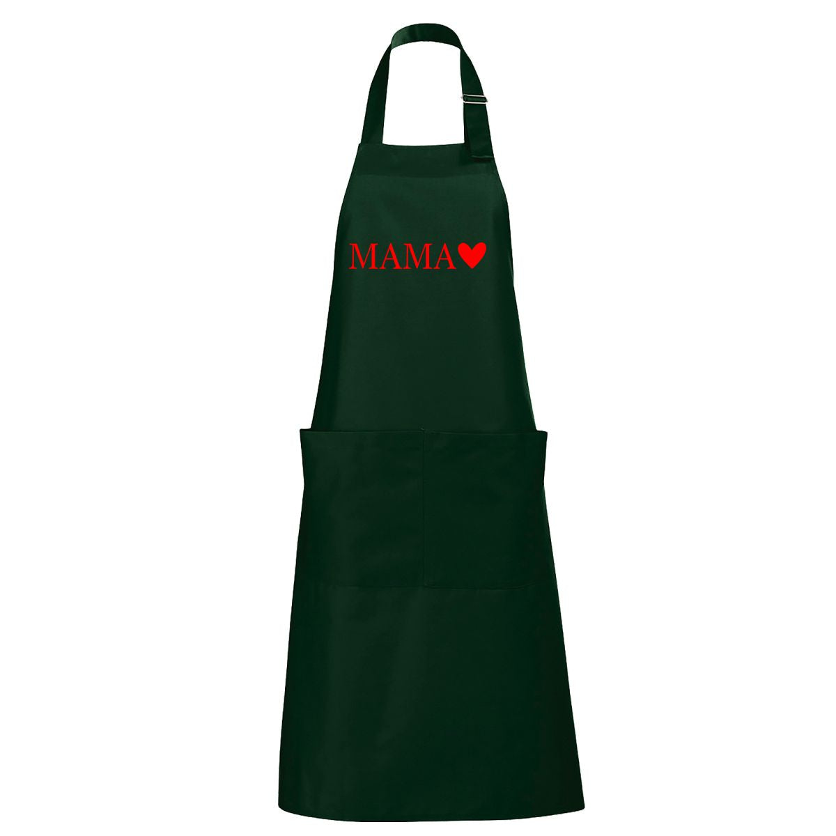 Ciemnozielony fartuch z kieszeniami Mama z serduszkiem