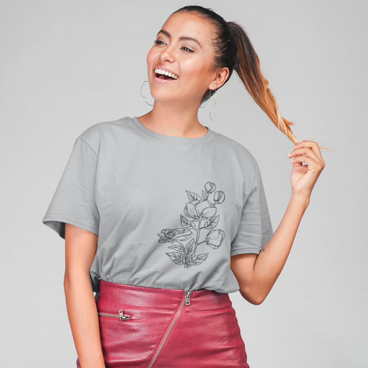 Šedé melírované tričko „Twig of a Rose“