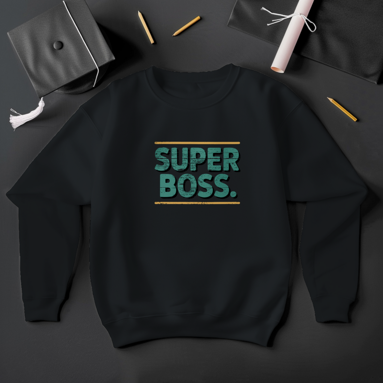 Must UNISEX dressipluus ilma kapuutsita "Super Boss"